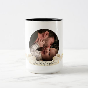 Father Of A Girl Round Photo Father's Day  Two-Tone Coffee Mug