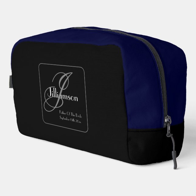 Father Of Bride Gift Elegant Monogram Chic Black Dopp Kit (Right Corner)