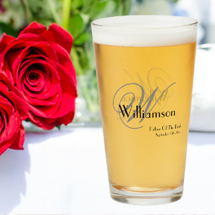 Father Of Bride Gift Elegant Monogram Name Beer Glass