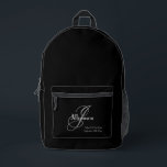 Father Of Bride Gift Elegant Monogram Rustic Black Printed Backpack<br><div class="desc">Bridal Party Gift For Parent Father Of The Bride Gift Elegant Monogram Personalised Father's Name And Initial Rustic Black Printed Backpack. Click personalise this template to customise it with the monogram initial, the Bride's father's name, and the marriage date quickly and easily. Father Of Bride Gift Elegant Monogram Rustic Black...</div>