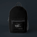 Father Of Groom Gift Classic Monogram Rustic Black Printed Backpack<br><div class="desc">Wedding Party Gifts Father Of The Groom Gift Classic Monogram Chic Script Personalised Father's Name And Initial Rustic Black Printed Backpack. Click personalise this template to customise it with the monogram initial, the father's name, and the marriage date quickly and easily. Father Of Groom Gift Classic Monogram Rustic Black Printed...</div>
