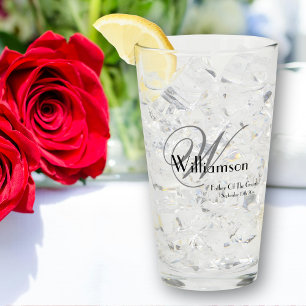 Father Of Groom Gift Modern Monogram Name Beer     Glass