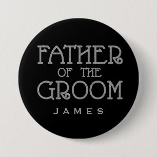 Father of Groom Silver Faux Glitter Name Tag Pin