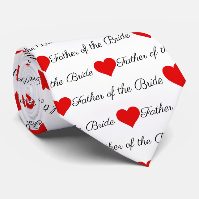 Father of the Bride B&W Red Hearts Neck Tie (Rolled)
