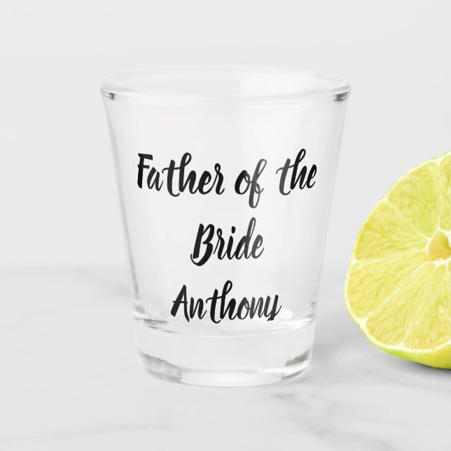 Father of the Bride Black Custom Name Gift Wedding Shot Glass (Front)