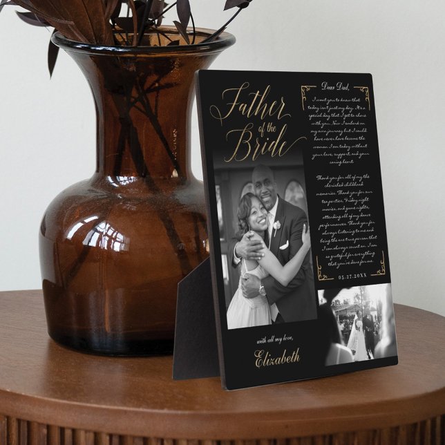Father of the Bride | Black Gold Message & Photo Plaque (Creator Uploaded)