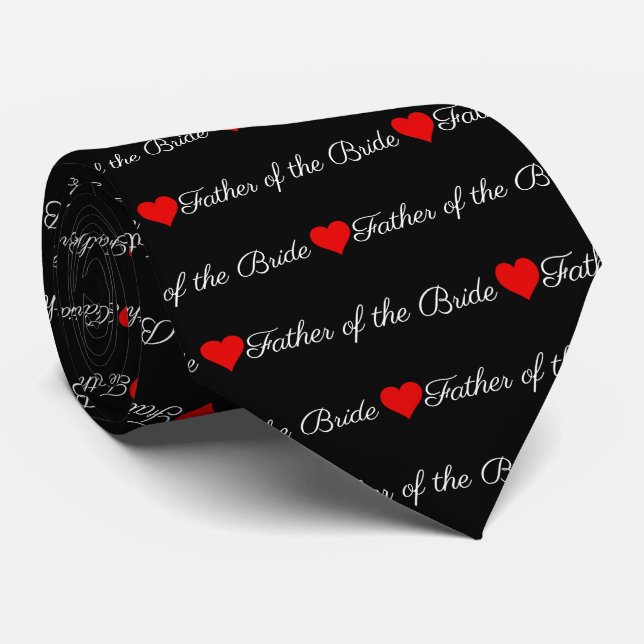 Father of the Bride Black Red Hearts Neck Tie (Rolled)