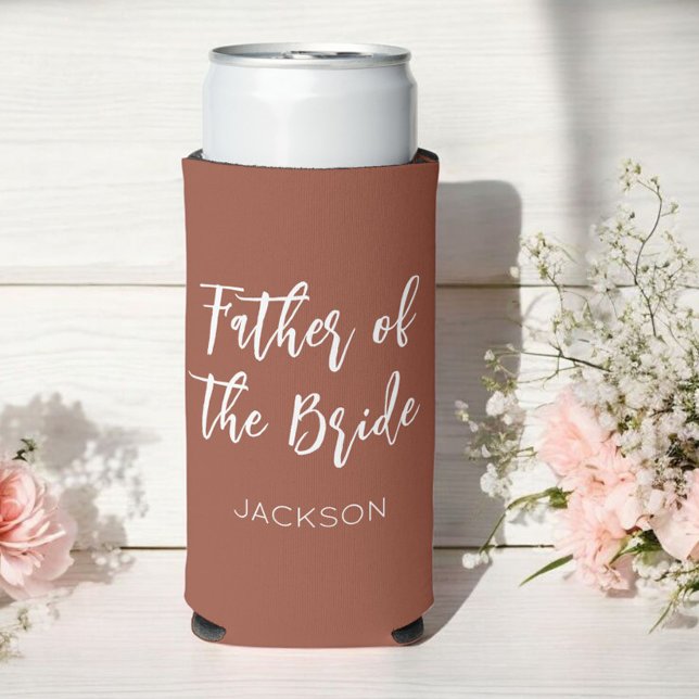 Father of the Bride Brown Terracotta Wedding Seltzer Can Cooler (Creator Uploaded)