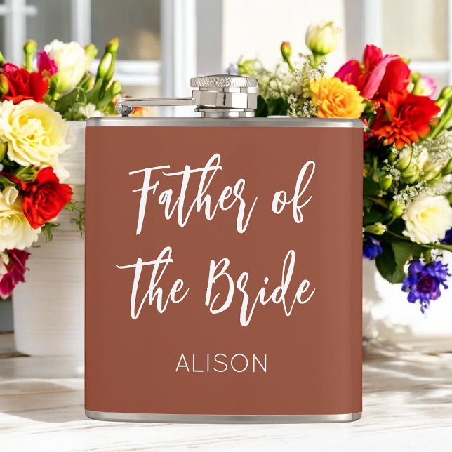 Father of the Bride Brown Wedding Terracotta  Hip Flask (Creator Uploaded)