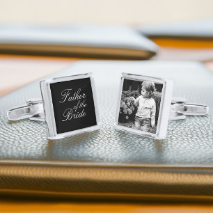 Father of The Bride Custom Photo Silver Finish Cufflinks