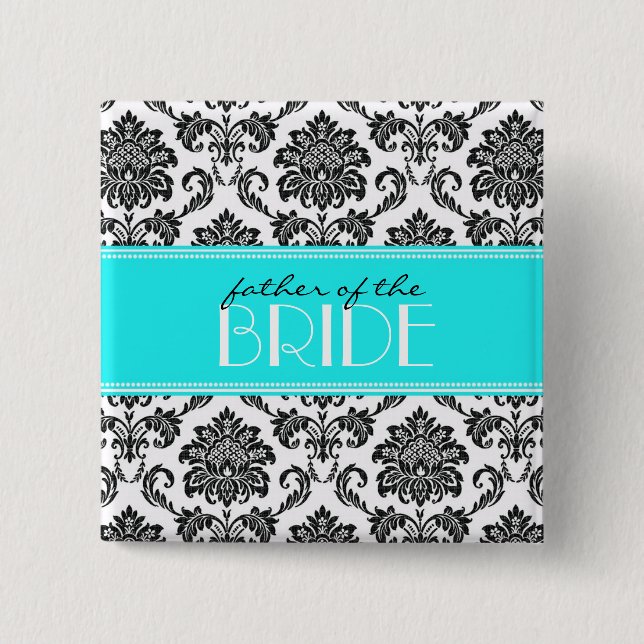 Father Of The Bride Damask Button in Blue (Front)