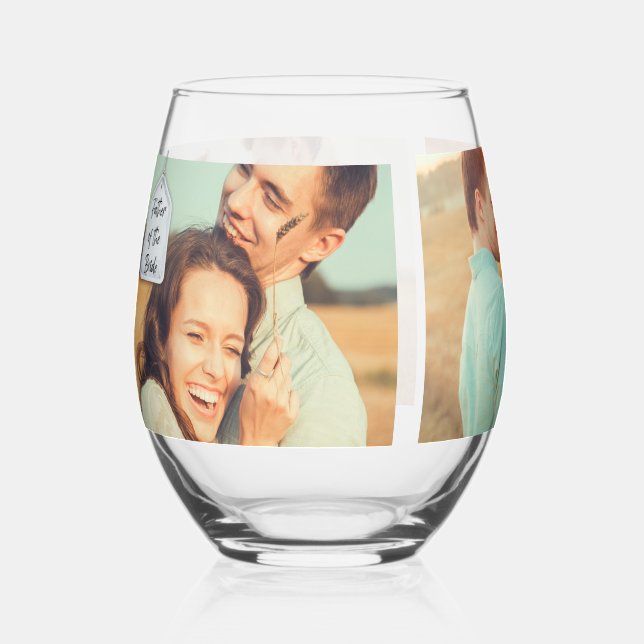 Father of the Bride Photo Collage Stemless Wine Glass (Front)