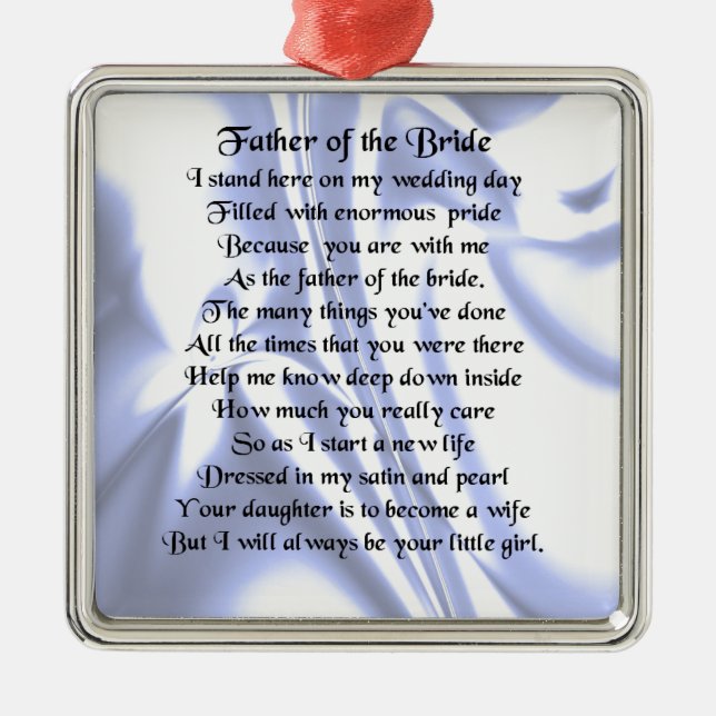 Father of the Bride Poem - Blue Silk Metal Tree Decoration (Front)
