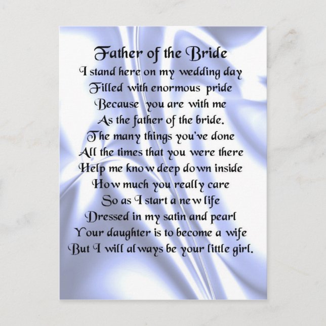 Father of the Bride Poem - Blue Silk Postcard (Front)