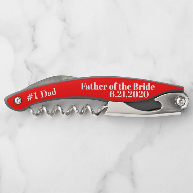 Father of the Bride Red Wedding Favour Corkscrews (Back)