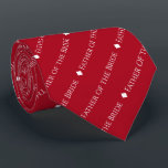 Father of the Bride Repeating White Text on Red Tie<br><div class="desc">This red neck tie is the perfect accessory for the father of the bride at your wedding. It features a simple yet elegant repeating text design with the word "Father of the Bride" written in a sophisticated all capital white font. There are small diamonds separating the text, giving the tie...</div>