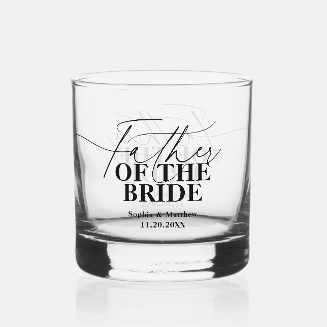 Father of the Bride Script Classic Wedding Whiskey Glass (Front)