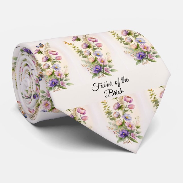 Father of the Bride Watercolor Flowers Tie (Rolled)