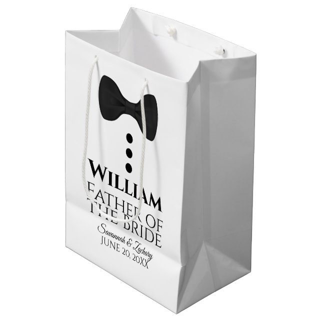 Father of the Bride Wedding Gift Bag w/ Black Tie (Front Angled)