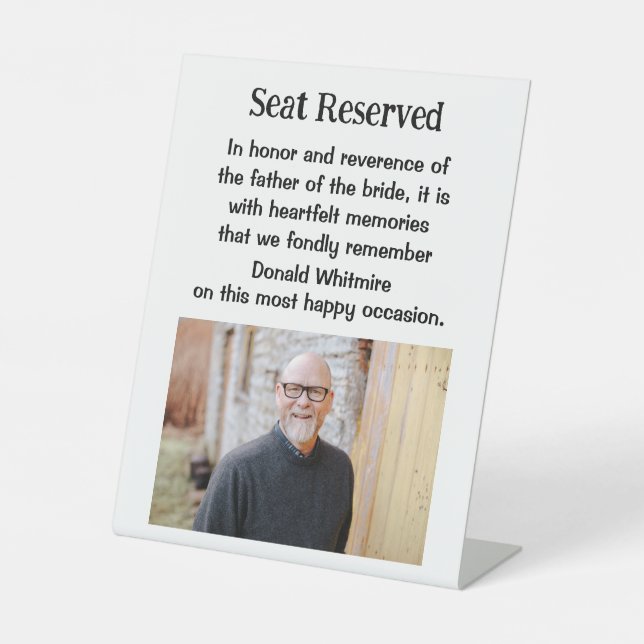 Father Of The Bride Wedding Memorial Plaque Sign (Front)