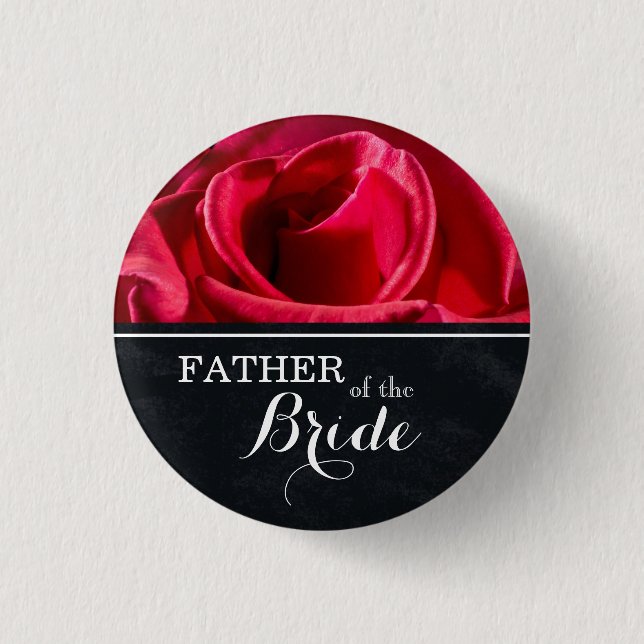 "Father of The Bride" Wedding Red Roses 3 Cm Round Badge (Front)