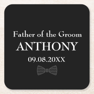 Father of the Groom Black Custom Gifts Wedding Square Paper Coaster