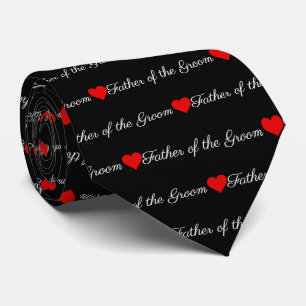 Father of the Groom Black Red Hearts Neck Tie
