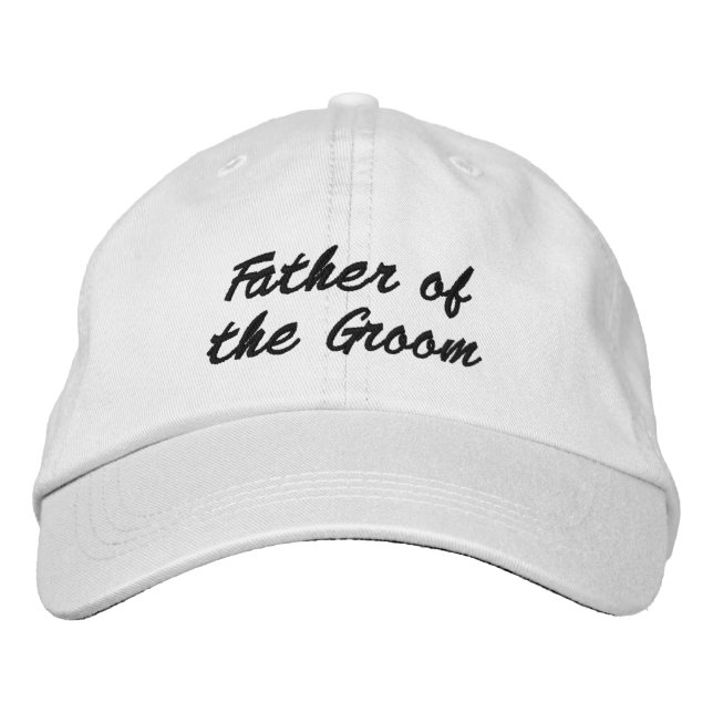 Father of the Groom black script elegant wedding Embroidered Hat (Front)