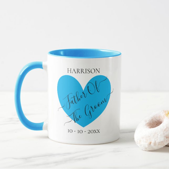 Father Of The Groom Blue Heart Personalised Mug (With Donut)