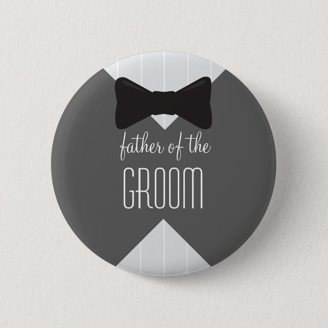 Father of the Groom Bowtie & Stripes 6 Cm Round Badge (Front)