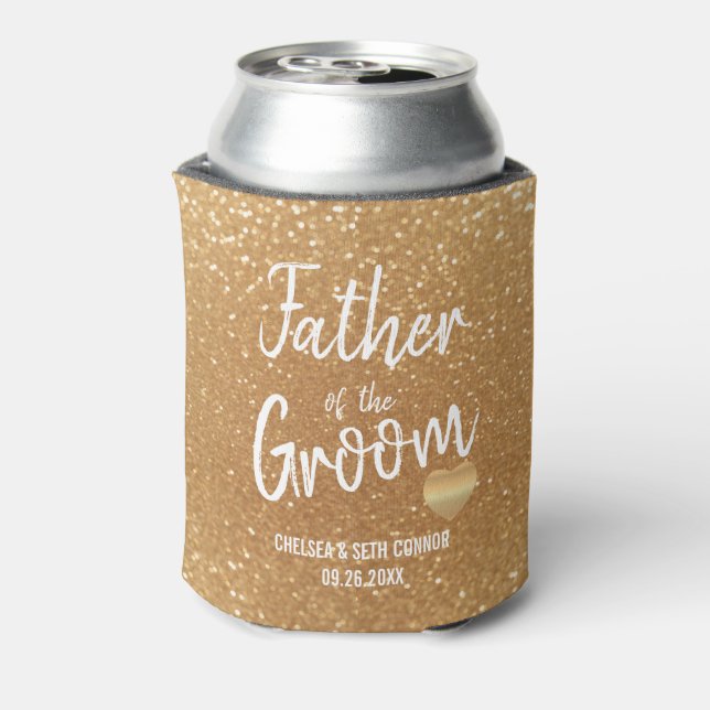 Father of the Groom in Gold Glitter Can Cooler (Can Back)