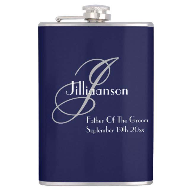 Father Of The Groom Monogram Wedding Gift Cool  Hip Flask (Front)