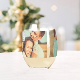 Father of the Groom Photo Collage Stemless Wine Glass