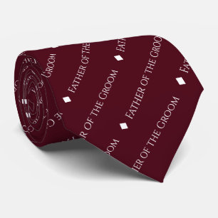 Father of the Groom Repeating White Text Burgundy Tie