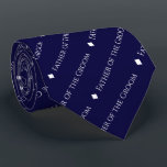 Father of the Groom Tiled White Text on Navy Blue Tie<br><div class="desc">This fun navy blue neck tie is the perfect accessory for the father of the groom at your wedding. It features a simple yet elegant design with the word "Father of the Groom" written in a sophisticated all capital white font, and repeating in a diagonal pattern with diamond separators. Perfect...</div>