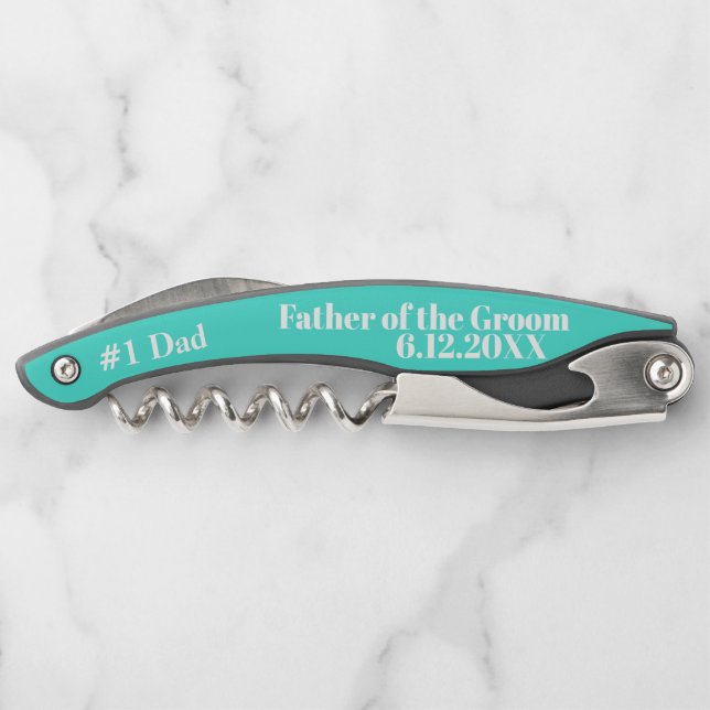 Father of the Groom Turquoise Wedding Corkscrew (Back)