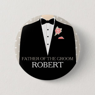 Father of the groom tuxedo name wedding pin button