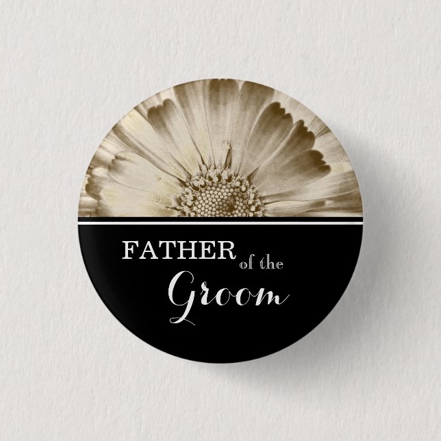 Father of The Groom Wedding Gold Daisy 3 Cm Round Badge (Front)