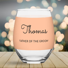 Father of the Groom Wedding Peach Personalised Stemless Wine Glass