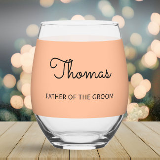 Father of the Groom Wedding Peach Personalised Stemless Wine Glass