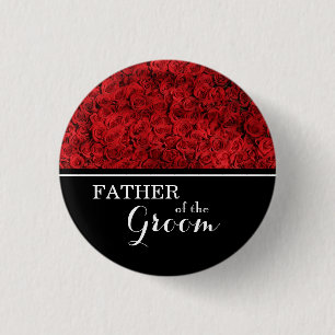 "Father of The Groom" Wedding Red Roses 3 Cm Round Badge