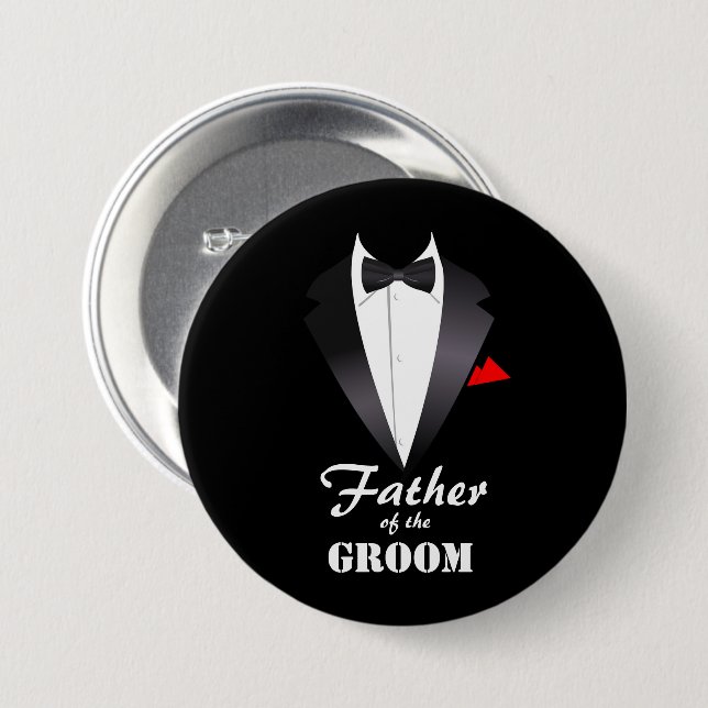 Father of the Groom with Tuxedo Shirt  7.5 Cm Round Badge (Front & Back)