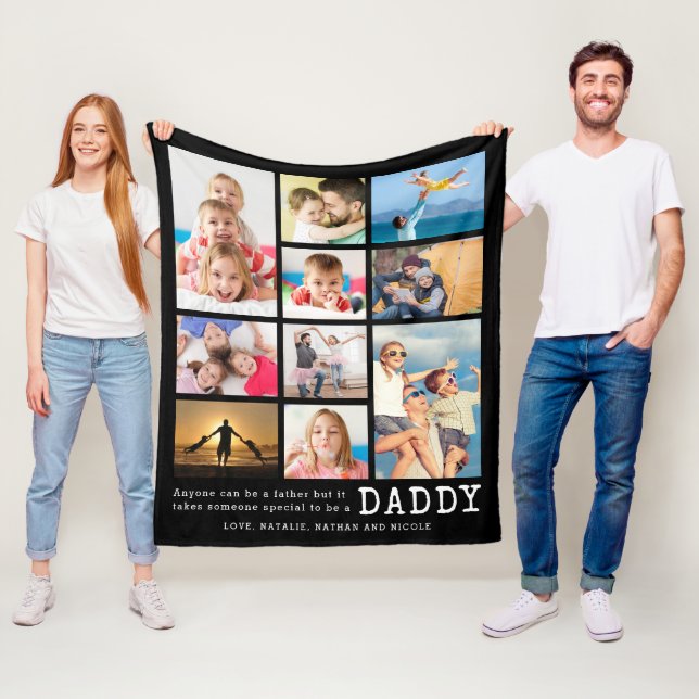 Father Personalised Daddy Quote 10 Photo Collage Fleece Blanket (In Situ)