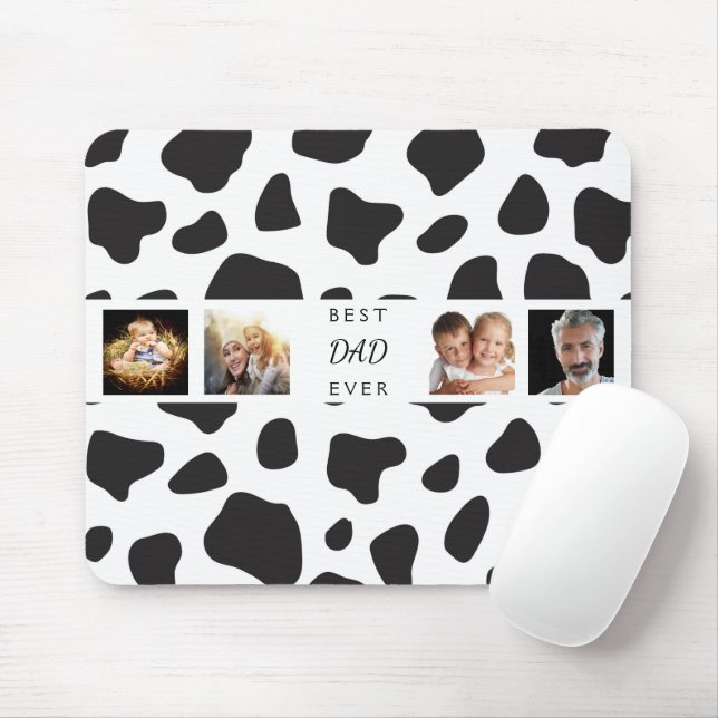 Father photo collage cow black white mouse mat (With Mouse)