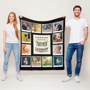Father Photo Collage Template Name Black Fleece Blanket