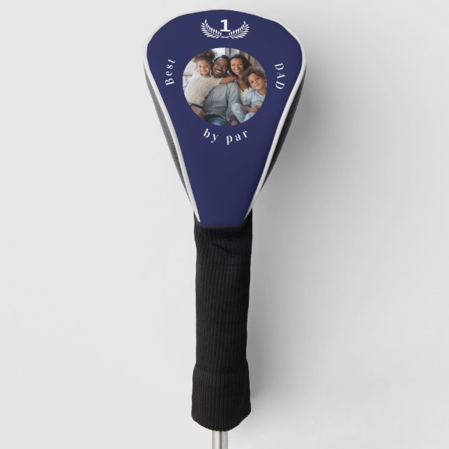 Father photo navy blue white golf head cover (Front)