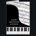 Father Piano and Music Birthday<br><div class="desc">A birthday card for a father who is into piano music. A grand piano with the keys along the bottom of the card. A sheet of music fills the background. A great card for someone who loves music. This is NOT a musical card,  it does NOT play music:</div>
