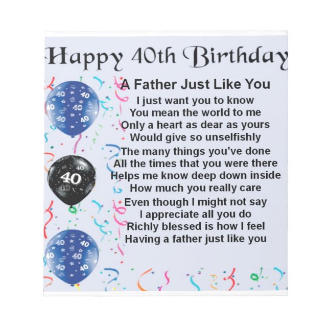 Father Poem - 40th Birthday Notepad (Front)