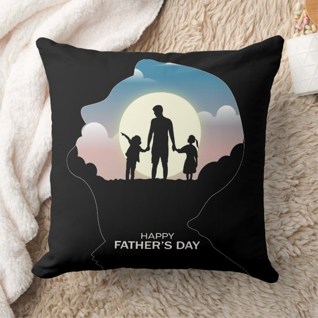 Father Profile Silhouette With Sunset Family Cushion (Blanket)