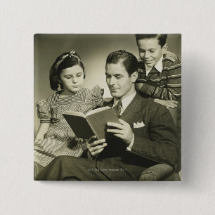 Father Reading to Son 15 Cm Square Badge